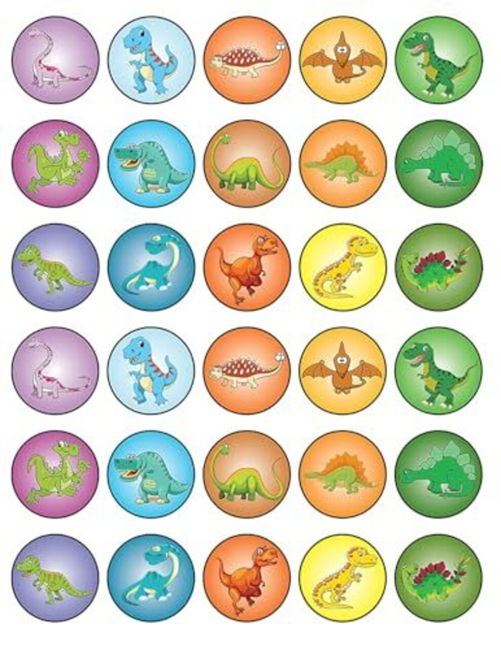 30 x Dinosaur Themed Edible Cupcake Toppers | Uncut on Wafer Sheet- Qty 30-1.5 each
